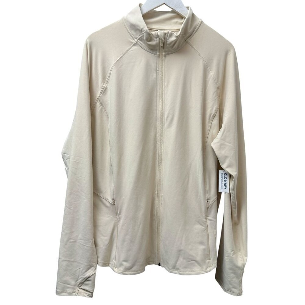 OLD NAVY Powersoft Full Zip Jacket Plus Size 3X Cream Womens Activewear NWT